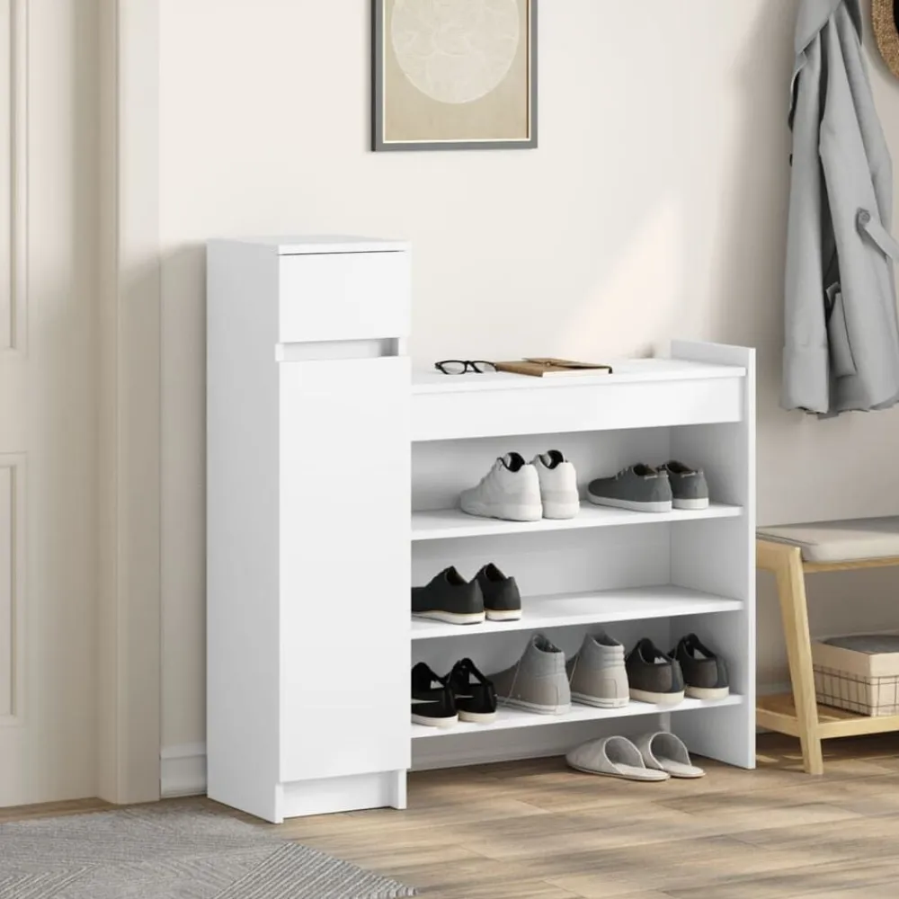 vidaXL Zapatero madera de ingeniería 100,5x28x100 cm Blanco Clearance