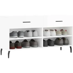 vidaXL Zapatero madera de ingeniería blanco brillo 102x35x55 cm Blanco brillante Best
