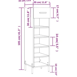 vidaXL Zapatero madera de ingeniería gris hormigón 30x35x105 cm Gris hormig&oacute;n Discount