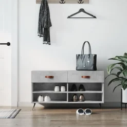 vidaXL Zapatero madera de ingeniería gris hormigón 102x35x55 cm Gris hormig&oacute;n Online
