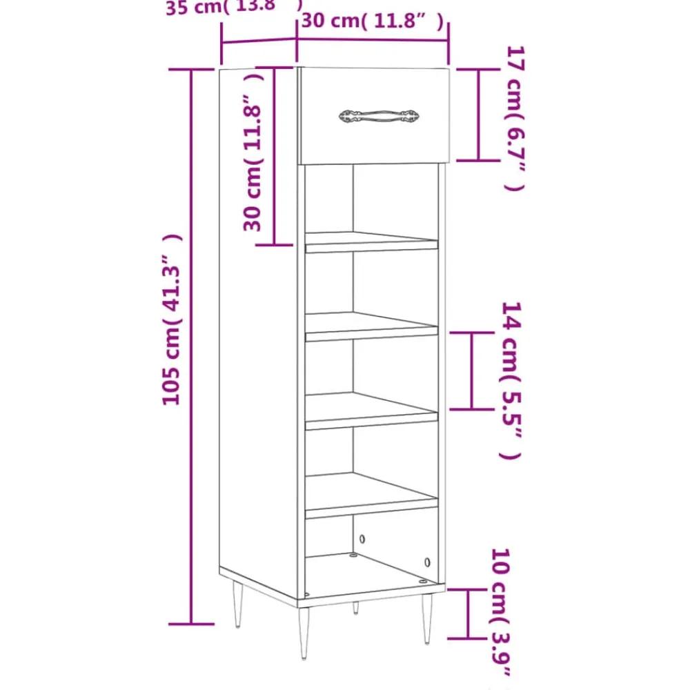 vidaXL Zapatero madera de ingeniería 30x35x105 cm Gris sonoma Sale