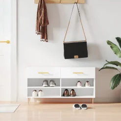 vidaXL Productos Del Hogar-Zapatero madera de ingeniería blanco brillo 102x35x55 cm