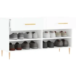 vidaXL Productos Del Hogar-Zapatero madera de ingeniería blanco brillo 102x35x55 cm