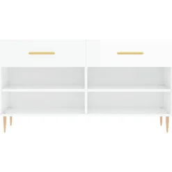 vidaXL Productos Del Hogar-Zapatero madera de ingeniería blanco brillo 102x35x55 cm