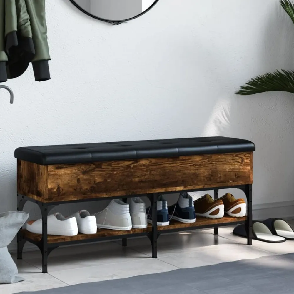 vidaXL Zapatero madera de ingeniería 102x32x45 cm Roble ahumado Clearance