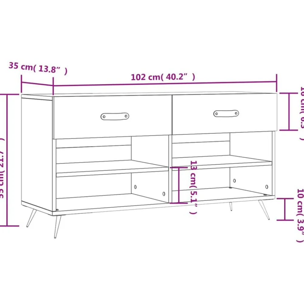 vidaXL Zapatero madera de ingeniería 102x35x55 cm Roble Sonoma Best