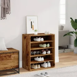 vidaXL Zapatero madera ingeniería madera envejecida 60x35x70 cm Madera antigua Outlet