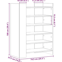 vidaXL Productos Del Hogar-Zapatero madera ingeniería gris hormigón 74,5x37,5x100cm