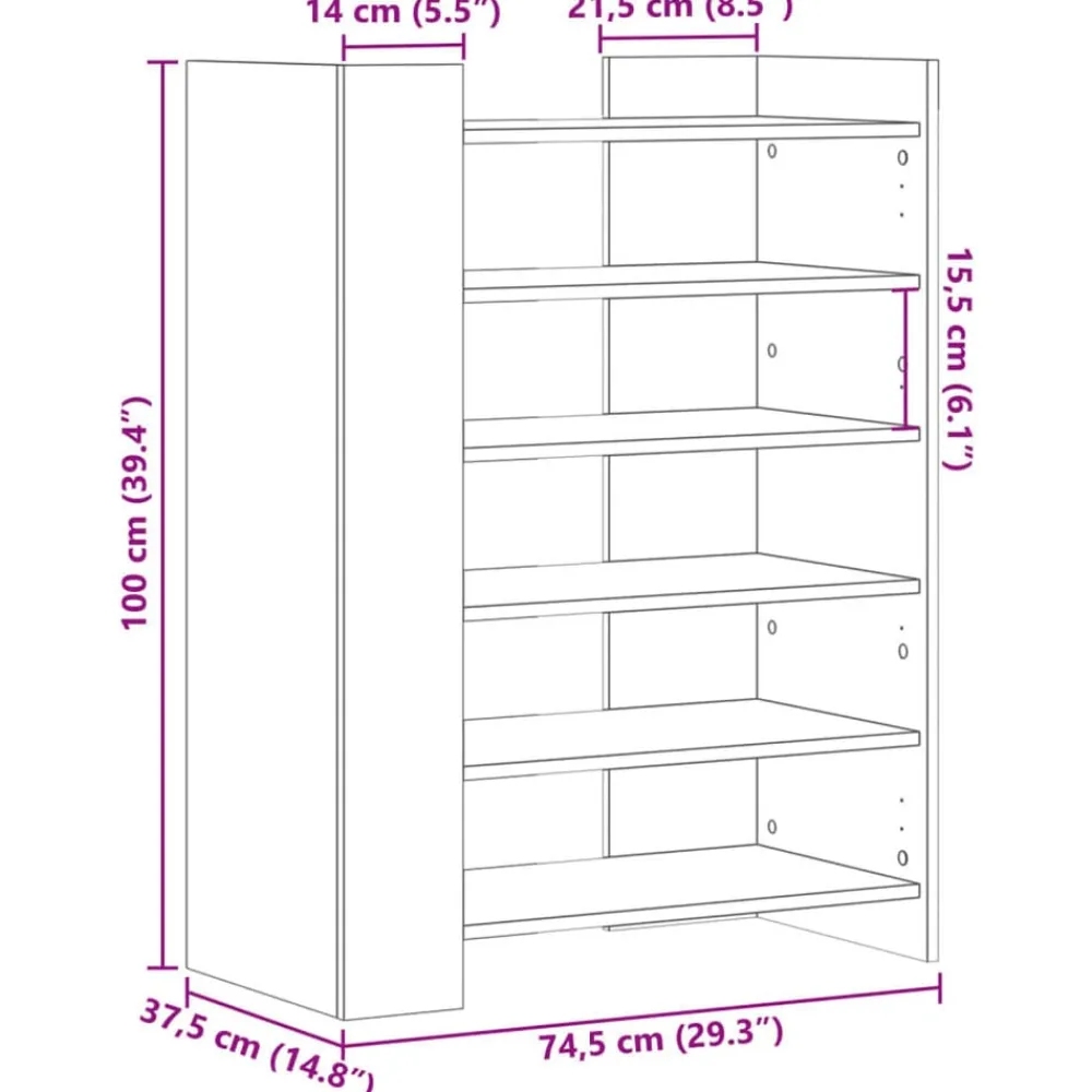 vidaXL Productos Del Hogar-Zapatero madera ingeniería 74,5x37,5x100 cm