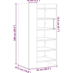 vidaXL Zapatero madera ingeniería roble ahumado 52x37,5x100 cm
