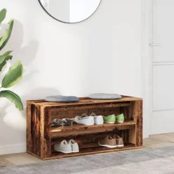 vidaXL Productos Del Hogar-Zapatero madera ingeniería madera envejecida 100x35x45 cm