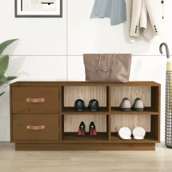 vidaXL Productos Del Hogar-Zapatero madera maciza de pino marrón miel 100x34x45 cm