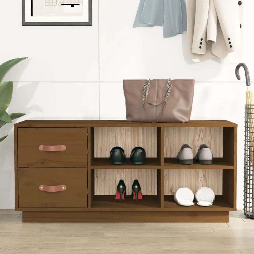 vidaXL Productos Del Hogar-Zapatero madera maciza de pino marrón miel 100x34x45 cm