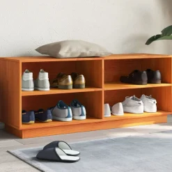 vidaXL Zapatero madera maciza de pino marrón cera 110x34x45 cm Marr&oacute;n cera Online
