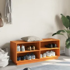 vidaXL Zapatero madera maciza de pino marrón cera 110x34x45 cm Marr&oacute;n cera Online