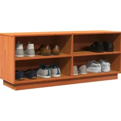 vidaXL Zapatero madera maciza de pino marrón cera 110x34x45 cm Marr&oacute;n cera Online