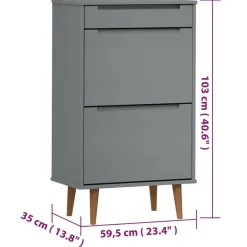 vidaXL Zapatero MOLDE madera maciza de pino 59,5x35x103 cm Gris Best