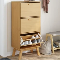 vidaXL Productos Del Hogar-Zapatero OLDEN madera maciza de pino marrón 55x35x120 cm