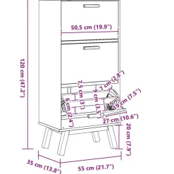 vidaXL Productos Del Hogar-Zapatero OLDEN madera maciza de pino marrón 55x35x120 cm