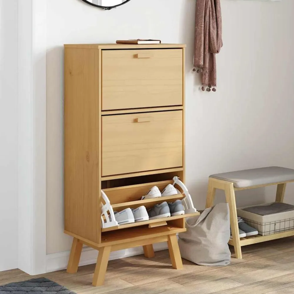 vidaXL Productos Del Hogar-Zapatero OLDEN madera maciza de pino marrón 55x35x120 cm
