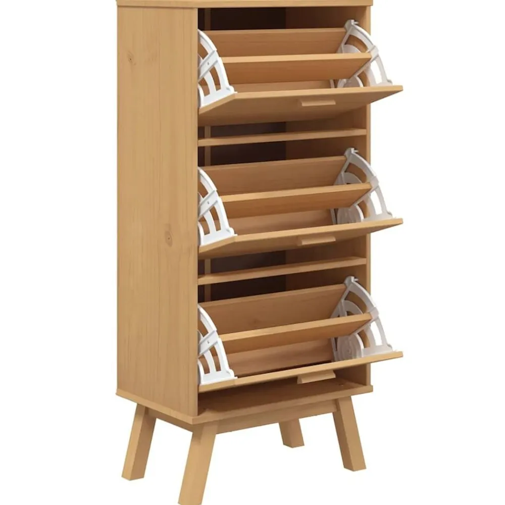 vidaXL Productos Del Hogar-Zapatero OLDEN madera maciza de pino marrón 55x35x120 cm