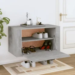 vidaXL Productos Del Hogar-Zapatero pared contrachapada gris hormigón 70x35x38 cm
