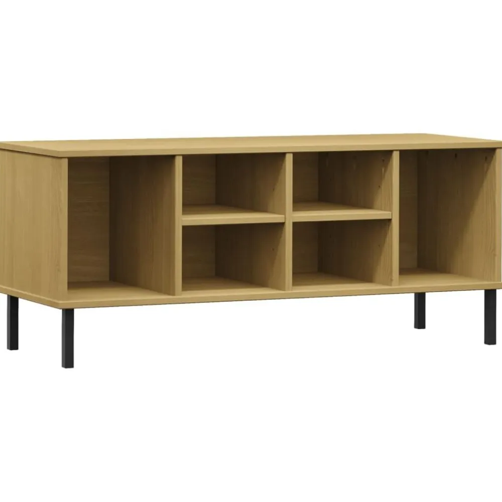 vidaXL Productos Del Hogar-Zapatero patas de metal OSLO madera maciza marrón 106x35x45 cm