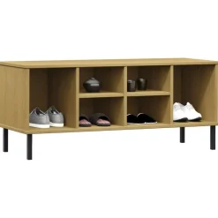 vidaXL Productos Del Hogar-Zapatero patas de metal OSLO madera maciza marrón 106x35x45 cm