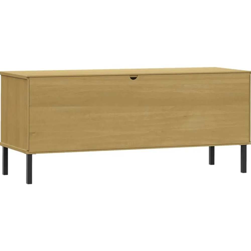 vidaXL Productos Del Hogar-Zapatero patas de metal OSLO madera maciza marrón 106x35x45 cm